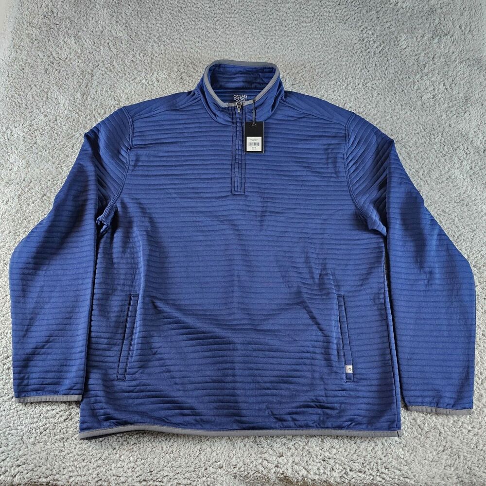 Ocean Coast Sweatshirt Mens Large Blue 1/4 Zip Pullover Mock Neck Pockets Casual